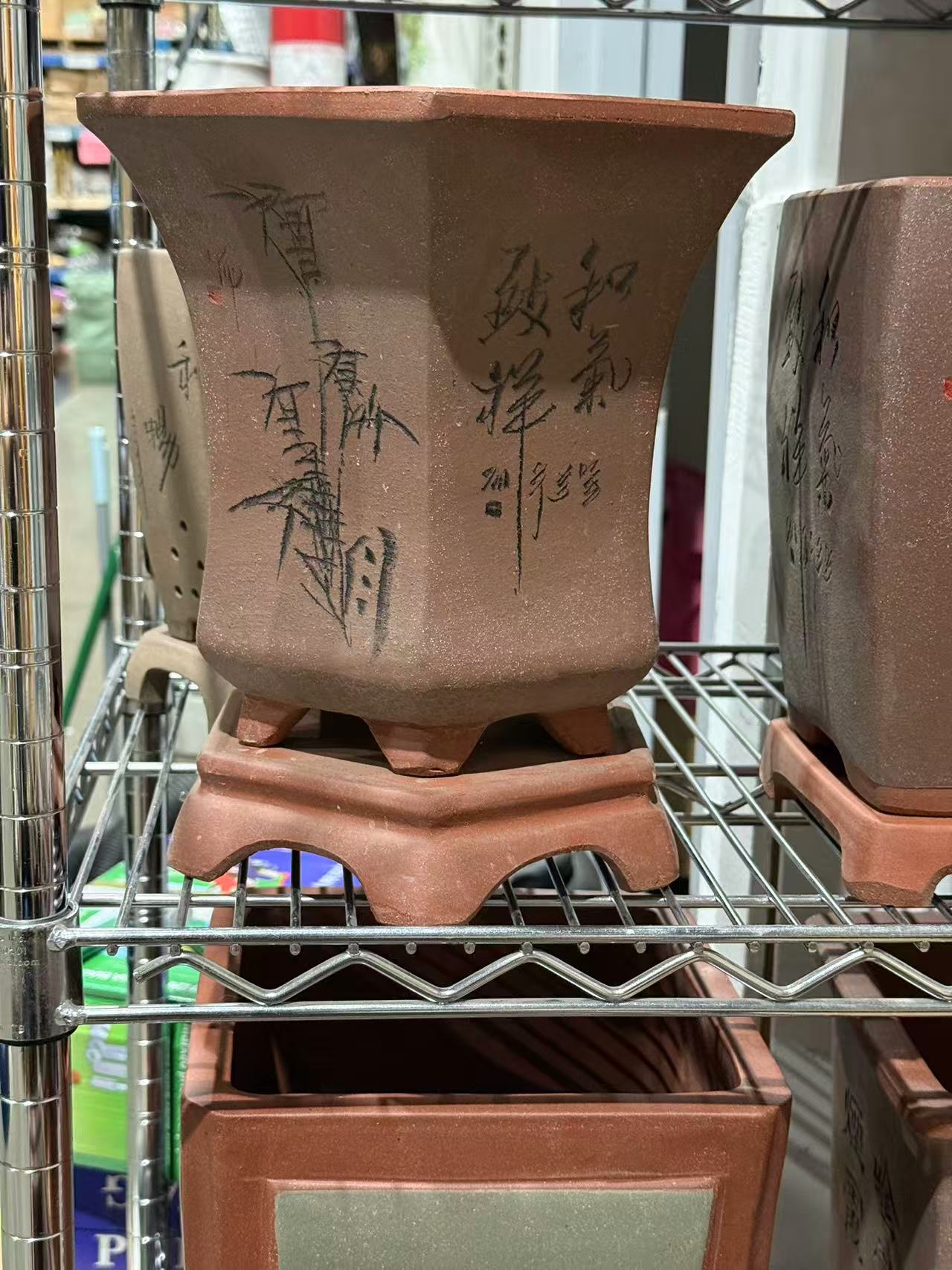陶瓷花盆|束腰四方|六方盘底带托