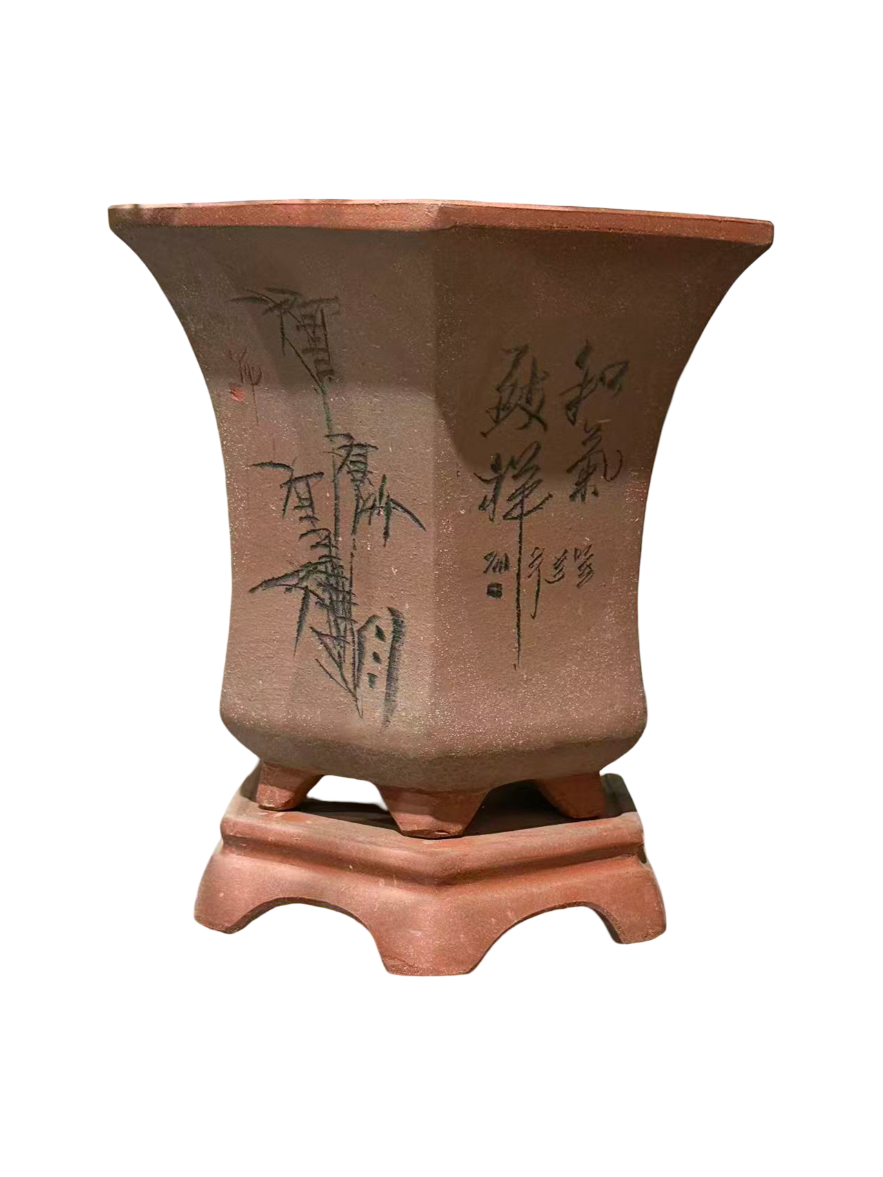 陶瓷花盆｜束腰四方｜六方盘底带托