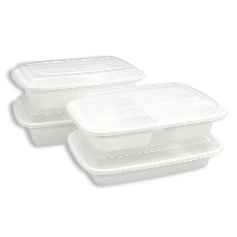 LR series Bulk Meal Prep Containers with Lids – 1 & 2 Compartment, Microwave & Freezer Safe (Black/White Base) 150SET