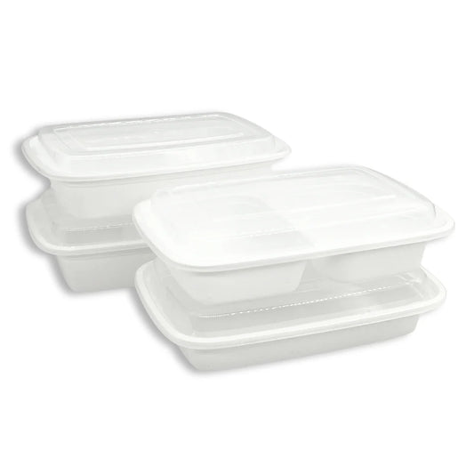 LR series Bulk Meal Prep Containers with Lids – 1 & 2 Compartment, Microwave & Freezer Safe (Black/White Base) 150SET