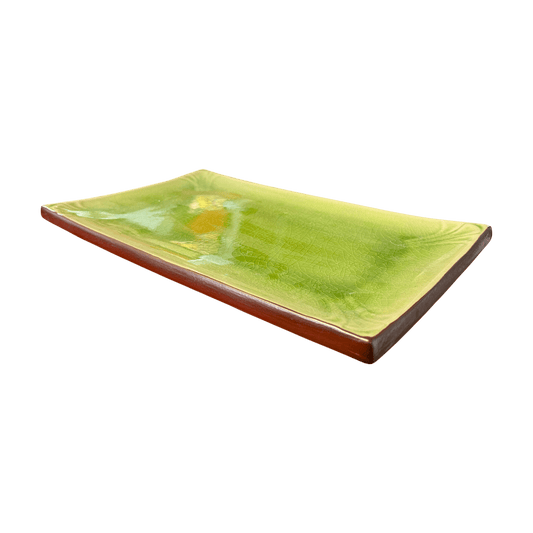 Large Ceramic Green Serving Platter | Rectangular Sushi and Appetizer Tray 36cm - OMECA wholesale LTD.