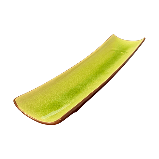 Long Ceramic Green Oval Platter | Narrow Presentation Tray 34cm - OMECA wholesale LTD.