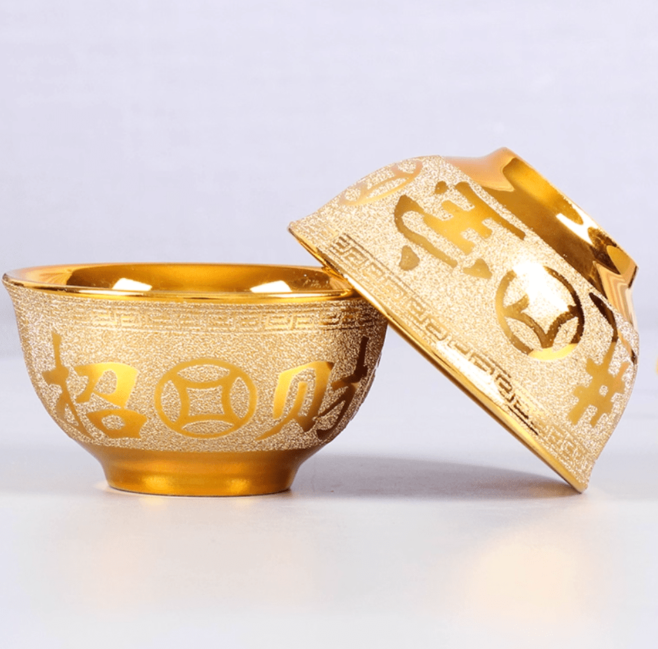 沙金供碗招财进宝供桌碗斋饭金色碗财神观音陶瓷贡碗斋碗供具 - OMECA wholesale LTD.