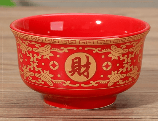 大红供碗八供碗斋碗饭碗供佛家用供水杯拜拜贡碗陶瓷唐彩碗 - OMECA wholesale LTD.